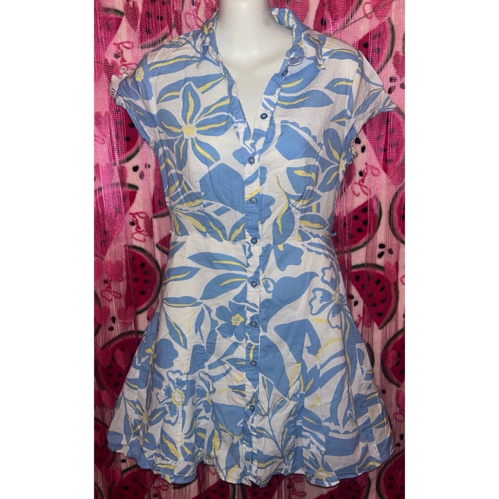 🩵 Primark Button Down Mini Dress with Godet Hem